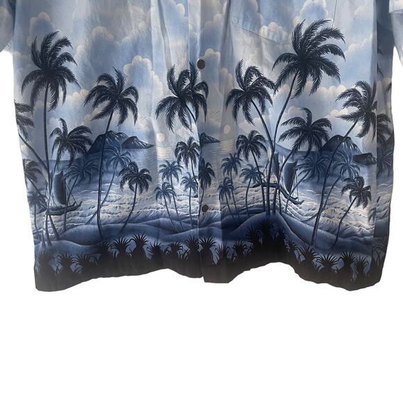 RJC Men's Size 2XL Hawaiian Palm Tree Vacation‎ Blue Button Up - Picture 3 of 9